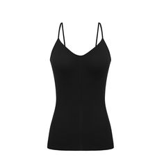 flat lay image of black camisole Chic High Stretch Tank Top With Built-in Bra, Fitted Cami Tank Top With Built-in Bra, Stretch Tops With Built-in Bra For Layering, Workout Top With Built-in Bra And Second-skin Fit, Yoga Tops With Built-in Bra And Second-skin Fit, Nylon Cami Top With Built-in Bra, High Stretch Nylon Tank Top With Built-in Bra, Spring Nylon Camisole With Built-in Bra, Medium Support Camisole Tank Top With Built-in Bra