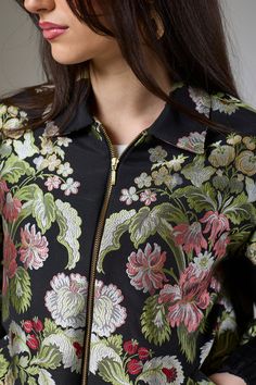 Flora Heaven Bomber Jacket  Our Flora Heaven Bomber Jacket, a heavenly fusion of botanical charm and contemporary style. This divine piece from our Bomber Jacket collection is designed to envelop you in the enchanting beauty of nature while elevating your look with its modern silhouette.  The bomber jacket silhouette offers a versatile canvas for the floral motif, with ribbed cuffs and hem adding a touch of urban edge. Whether paired with jeans for a casual day out or layered over a dress for ev Luxury Spring Outerwear With Floral Embroidery, Luxury Long Sleeve Outerwear With Floral Embroidery, Jacket Silhouette, Dress For Evening, Jacket Collection, Blazer Jackets For Women, August Birthstone Jewelry, July Birthstone Jewelry, Gifts For New Mums