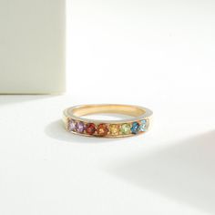 14K Yellow Gold Rainbow Ring, Semi-Precious 8 Multicolor Stone Band, Dainty Gemstone Wedding Band, 18K Gold Eternity Ring, Colorful Jewelry Gift Add vibrant elegance to your collection with our 9K/14K/18K Solid Gold Rainbow Ring. This dainty band features 8 semi-precious multicolor stones, perfect as a wedding band or solid gold eternity ring. Its colorful design makes it an ideal gift for any occasion. Product details: -- : Gem Stones Details : -- Gem Stone :  (Amethyst, Garnet ,Citrine, Perido Rainbow Multi-stone Birthstone Ring For Anniversary, Rainbow Cubic Zirconia Jewelry For Wedding, Rainbow Cubic Zirconia Wedding Jewelry, Anniversary Multi-stone Rainbow Birthstone Ring, Anniversary Rainbow Multi-stone Birthstone Ring, Multicolor Stackable Rings For Anniversary, Multicolor Stackable Round Band Rings For Anniversary, Wedding Stackable Rings With Multi-stone Cubic Zirconia, Multicolor Cubic Zirconia Wedding Rings