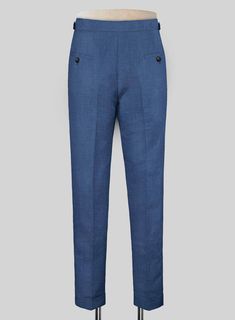 Our Indigo Mid Blue Pure Linen Trousers are a seasonless and a versatile staple that will last a lifetime. Made from pure linen in 40s Lea, the pants are cool to wear and a performance piece, it has pretty much the perfect fabric not only for the summer months but the rest of the year too. The pants combine style and practicality whether you're wearing them for work or a wedding.    Look Includes      Indigo Mid Blue  Pure Linen Fabric  Cross Pocket  Forward 2 Pleats  Side Tabs (No Loops)- Arro Classic Tapered Leg Bottoms In Flax Color, Classic Linen Dress Pants For Business, Classic Tapered Leg Flax Bottoms, Tapered Leg Flax Pants For Work, Flax Tapered Leg Pants For Work, Classic Linen Bottoms With Straight Hem, Classic Linen Straight Dress Pants, Tailored Classic Linen Dress Pants, Tailored Linen Dress Pants With Tapered Leg