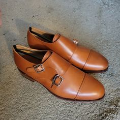 Size Uk 6.5 E/Us 7.5 D Style 101341 Antique Copper Color Hiro Last Leather Soles Brand New In Box Cognac Monk Strap Shoes With Round Toe For Business, Brown Timeless Monk Strap Shoes With Almond Toe, Classic Brown Monk Strap Shoes With Almond Toe, Timeless Brown Monk Strap Shoes With Almond Toe, Brown Cap Toe Leather Shoes With Removable Insole, Brown Leather Cap Toe Shoes With Removable Insole, Brown Goodyear Welted Monk Strap Shoes With Round Toe, Brown Closed Toe Dress Shoes For Derby, Brown Almond Toe Dress Shoes With Removable Insole