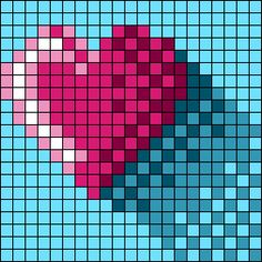 a cross stitch pattern with a heart in the middle and blue squares around it, all on one side