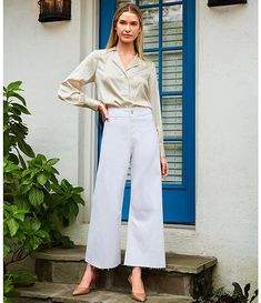 Antonio Melani Alexandra High Rise Twill Wide Leg Machine Washable Crop Pants | Dillard's Straight Leg Pants With Frayed Hem For Fall, Fall Relaxed Fit Pants With Frayed Hem, Chic Straight Leg Pants With Frayed Hem, Mid-rise Pants With Frayed Hem For Fall, Relaxed Fit Pants With Frayed Hem For Work, Frayed Hem Cropped Wide Leg Pants For Fall, Cropped Wide Leg Pants With Frayed Hem For Fall, Chic Pants With Frayed Hem For Fall, Chic White Cropped Jeans For Fall