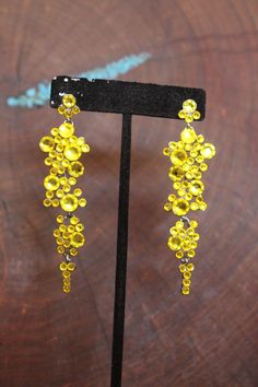 Yellow Crystal Earrings For Party, Yellow Rhinestone Jewelry For Party, Yellow Dangle Crystal Earrings For Party, Yellow Dangle Crystal Party Earrings, Yellow Rhinestone Party Jewelry, Elegant Yellow Crystal Earrings For Party, Yellow Dangle Chandelier Earrings For Party, Pageant Earrings, Jewelry Pearls