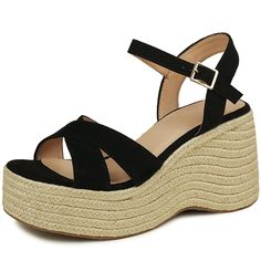 PRICES MAY VARY. These stunning espadrilles are crafted in a sophisticated suede fabric with an adjustable ankle strap that perfectly complements your stylish aesthetic. The woven jute platform wedge sandal fits perfectly, while the espadrille detailing adds a touch of beachy flair. These wedge sandals have a heel height of approximately 3.35 inches and a platform height of approximately 1.57 inches. The wedge heel and platform sole provide balance and comfort, perfect for adding height to your Spring Wedge Heel Sandals With Thick Bottom, Spring Thick Bottom Wedge Heel Sandals, Spring Thick Bottom Wedge Sandals, Spring Closed-toe Wedge Sandals With Thick Bottom, Wedge Heel Sandals With Thick Bottom For Vacation, Vacation Wedge Heel Sandals With Thick Bottom, Vacation Sandals With Thick Wedge Heel, Summer Wedge Sandals With Chunky Platform And Open Heel, Summer Chunky Platform Wedge Sandals With Open Heel