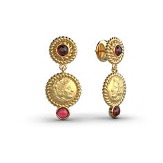 Discover our exquisite Made in Italy Dangle Earrings, crafted with meticulous artistry in either 14k or 18k gold and adorned with stunning natural Garnet cabochons ( 4 mm). Inspired by the grandeur of ancient Greece, these earrings feature a captivating reproduction of an ancient Greek coin, portraying the heroic Head of Herakles proudly donning the iconic lion skin. 14k or 18k gold Made in Italy Length 32 mm, Width 14 mm 14k Yellow Gold Gemstone Earrings, Timeless Gold Gemstone Earrings, Elegant Yellow Gold Jewelry With Cabochon, Elegant Yellow Gold Cabochon Jewelry, 22k Gold Round Earrings Fine Jewelry, Yellow Gold Cabochon Drop Earrings, Yellow Gold 14k Gemstone Earrings, Luxury 22k Gold Earrings For Formal Occasions, Exquisite Cabochon Earrings For Formal Occasions