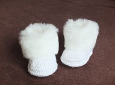 White Baby booties  Faux fur boots  Baby winter by HandmadebyInese Cute White Winter Booties, White Round Toe Winter Booties, White Winter Booties As A Gift, White Booties As Winter Gift, White Winter Booties As Gift, White Faux Fur Trimmed Boots, White Faux Fur Boots With Round Toe, Warm White Winter Booties, White Boots With Faux Fur Lining