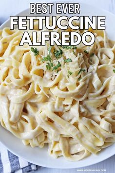 the best ever fettuccine alfredo with parsley on top