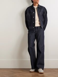 Acne Studios' '2021M' jeans are made from raw denim that will develop a unique, worn-in look over time. They're designed in a classic five-pocket construction with wide legs. Tank Top And Dress Pants, Mens Wide Legged Jeans, High End Streetwear Fashion, Double Jeans Outfit, Fits With Blue Jeans, Classic Denim Jeans, Elevated Minimalist Fashion, Wide Denim Pants Outfit, Denim Jeans Men Outfit