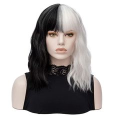 PRICES MAY VARY. 💋 The set includes 1 wig and 1 wig hat. 💋 Black and white, bangs design, black and white curly wig. 💋 High-quality heat-resistant synthetic fiber, can smooth out wrinkles, soft and comfortable to wear. 💋The rose net wig cap can be adjusted and closed to fit the wig. 💋 Can be used for cruel role-playing, theme parties, cruel costumes and Halloween, etc. Brand: FVCENTFvcent Products:1 High quality, heat-resistant synthetic fibers. Fvcent refuses the poor quality products2 You Bob Pendek, Curly Women, Black And White Wig, Halloween Wigs, Black Curly Hair, Curly Hair Women, Wavy Curly Hair, Short Wavy, Curly Bob Hairstyles