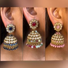 Statement earrings for a statement look! These handmade high quality kundan polki and meenakari sapphire blue jhumkas are a unique addition to your outfit to glam it up! These can be paired with both Indian and western outfits. They are also extremely lightweight because they are handcrafted. Easy on your ears and beautiful for the eyes 💖 For any queries, please reach out to us. Happy shopping! Luxury Jhumkas With Latkans For Navratri, Multicolor Kundan Jhumkas With Cutdana, Multicolor Chandbali Jhumkas With Cutdana, Multicolor Kundan Jhumkas With Latkans, Multicolor Chandbali Jhumkas With Tilla, Multicolor Chandbali Jhumkas For Navratri, Multicolor Bollywood Jhumkas With Tilla, Navratri Multicolor Chandbali Jhumkas, Multicolor Bollywood Tilla Jhumkas