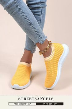 Women Fashion Non-slip Lightweight Flat Loafers Casual Yellow Loafers With Round Toe, Breathable Flat Slip-ons, Yellow Slip-ons With Rubber Sole, Yellow Slip-ons With Round Toe, Yellow Casual Slip-on Sneakers With Round Toe, Casual Yellow Loafers With Rubber Sole, Casual Yellow Slip-on Sneakers With Round Toe, Yellow Slip-on Summer Loafers, Yellow Casual Slip-on Loafers