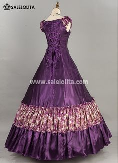 Purple Floral Victorian Southern Belle Lolita Princess Fancy Dress Ball Gown Reenactment Costume     Condition: Brand New   Color:  Purple   Material: This Victorian Southern Belle Dress is made of  High Quality Cotton and Satins,smooth, soft and comfortable to wear   Sleeve Length: Short Sleeve   Dresses Length:Floor-Length   Neckline:  Square Collar   Decoration: Ruffles + Bow   Style: This dress is perfect for civil war,victorian,medieval,regency,renaissance, wedding, cosplay, Vintage Dresses For Medieval Festivals, Victorian Overbust Dress With Historical Design, Historical Dresses With Attached Cancan For Costumes, Regency Style Dresses For Medieval Festivals, Regency Style Wedding Dresses For Medieval Festivals, Victorian Floor-length Costume Dress, Historical Floor-length Dresses For Fancy Dress, Floor-length Costume Dress With Historical Design, Floor-length Dress With Historical Design For Costume