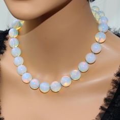 Big Bold Chunky Rainbow Moonstone Statement Necklace Bohemian Moonstone Large Beads Elegant Stylish Iridescent Gemstone Beads Jewelry As Gift, Iridescent Gemstone Beads Jewelry For Gift, Elegant Iridescent Round Bead Necklaces, Elegant Iridescent Necklace With Round Beads, Elegant Iridescent Beaded Necklace, Iridescent Necklaces With Faceted Beads For Gifts, Iridescent Necklace With Faceted Beads For Gift, Iridescent Crystal Necklace With Faceted Beads For Gift, Elegant Handmade Iridescent Beaded Necklaces