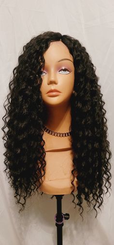 New Handmade Deep Twist Crochet wig w/Lace Part in color #1B.  *This is NOT a Lacefront Wig, it's a Crochet Wig*. Length is 22 inches. Unit is made on "My Very Popular" Stretchy Breathable Wig Cap. Comes in different colors, #1 jet black, #1b off black, #2 dark brown, #4 brown, #30 auburn, #27 blonde, #33 wine, #1b/burgundy mixed, and other mixed colors per buyer request (please send message for different color or length). Please allow 7-10 business days to ship. My First Wig, Beach Curls, Crochet Wig, Wig Color, Love Hair, Wig Cap, Off Black, Auburn, Color Mixing