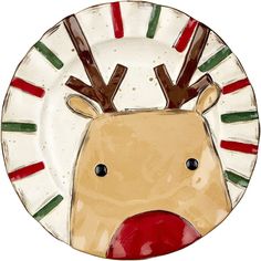 a paper plate with a reindeer's head on it and candy canes around its nose