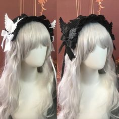 Elevate your Lolita fashion game with this exquisite Vintage Gothic Lolita Bowknots Hairband, adorned with ethereal angel wings. Available in two striking color combinations—White & Black, and classic Black—this hairband is the perfect finishing touch for your Gothic Lolita ensemble. Black Cat Ears Headband For Costume, White Halloween Costume Party Headband, Gothic Black Headband For Cosplay, Black Gothic Headband For Cosplay, Black Headband For Costume Party, Adjustable Black Cat Ears Hair Accessories, Gothic Black Headband Hair Accessory, Black Gothic Headband Hair Accessory, White Cat Ears Headband For Party