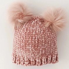 Stay cute and cozy with this Rosy Chenille Hat! Its super-soft rosy pink chenille will keep your little one warm and the two pink pom poms will make sure she looks extra stylish. Cute Soft Pink Hat, Cute Soft Winter Hats, Cute Pink Winter Bonnet, Cute Soft Knit Beanie Hat, Cute Soft Knit Winter Hats, Cute Pink Winter Beanie, Cute Soft Winter Bonnet, Cute Pink Crochet Beanie Hat, Cute Pink Crochet Beanie