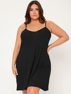 Black Casual  Sleeveless Viscose Plain Cami Embellished Medium Stretch Summer Plus Size Dresses Black Sleeveless Slip Dress For Vacation, Black Camisole Mini Dress For Beach, Black Camisole Mini Dress For The Beach, Casual Black Sleeveless Slip Dress, Black Sleeveless Casual Slip Dress, Black Sleeveless Sundress For Daywear, Black Sleeveless Slip Dress For Daywear, Black Camisole Dress For Beach, Black Camisole Dress For The Beach