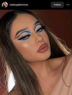 Solid Color Eyeshadow Look, Blue Bday Makeup, Cute Black Makeup Looks, Makeup Looks Color, Royal Blue Eye Makeup For Quince, Blue And White Makeup Looks, Navy Blue Makeup Looks For Quince, Blue And White Eyeshadow, Dramatic Eye Makeup Looks