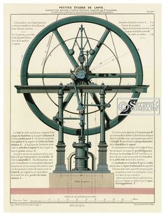 a drawing of an old fashioned machine with wheels and gears on it's sides