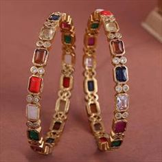 Gold Rodium Polish Multicolor color Bangles in Metal Alloy studded with CZ Diamond Metal Bangles, Diamond Gold, Cz Diamond, Gold Diamond, Bangles, Stone, Gold, Quick Saves, Color