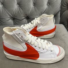 Nike Blazer Mid 77 Jumbo Swoosh Check White Mantra Orange Dh7690-100 Size 10.5 New With Box But No Lid Casual White Custom Sneakers For Running, Casual White Mid-top Custom Sneakers, Nike White High-top Sneakers With Vulcanized Sole, White Nike High-top Sneakers With Vulcanized Sole, Nike Custom Sporty Sneakers For Spring, Nike Casual High-top Running Sneakers, Casual Nike High-top Running Sneakers, Sporty High-top Basketball Shoes For Spring, White Casual High-top Running Sneakers