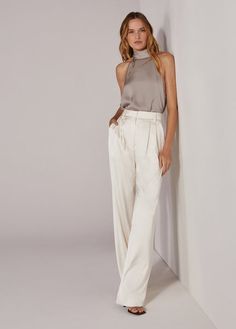 THE SATIN FAVORITE PANT Satin Trousers Outfit, Satin Pants Outfit, Wedding Outfits For Women, Trouser Outfit, Satin Bra, Satin Trousers, Satin Blazer, White Trousers, Ivory Fabric