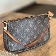 100% Authentic Material: Leather This Item Has Been Used And May Have Some Minor Flaws. Before Purchasing, Please Refer To The Images For The Exact Condition Of The Item. Lv Pochette Accessories, Lv Pochette, Mom Style, Louis Vuitton, Monogram, Leather, Quick Saves, Color