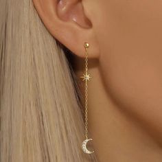 Elevate your style with these Crescent Moon and Star Chain Tassel Earrings. Adorned with shimmering AAAAA zirconia stones, the delicate crescent moon and eight-pointed star design create a celestial-inspired look that's perfect for any occasion. The long, flowing tassels add a touch of elegance and sophistication, making these earrings ideal for evening events or daily wear. Made from high-quality sterling silver, they offer both durability and comfort, while the unique design makes them a must- Pjo Dr, Eight Pointed Star, Crescent Moon And Star, Star Chain, Moon And Star, Halloween Earrings, Star Design, Earring Sale, Butterfly Flowers