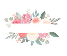 watercolor flowers and leaves are arranged in the shape of a rectangle