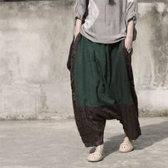 These Cotton and Linen Drop Crotch Harem Pants speak casual as well as comfortable. It is sure to be a favorite for women who are in love with being free and stylish.Its casual styling makes it a good choice for women who would appreciate a comfortable and modish wear. Cotton Linen Trousers, Women Casual Pants, Drop Crotch Pants, Vintage Patchwork, Women Pants, Loose Pants, Women Pants Casual, Lattice, Fashion Pants