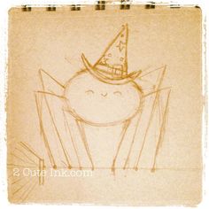 a drawing of a cat with a hat on it's head and eyes closed