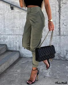 Color: Army-green, Size: XL High Waisted Cargo Pants, Casual Cargo Pants, High Waist Fashion, Moda Vintage, Looks Chic, Cargo Pants Women, Komplette Outfits, Styl Vintage, High Waisted Pants