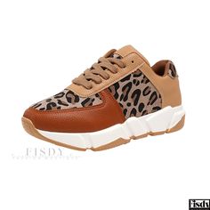 Fisdy - Stylish Low Top Sneakers with Thick Sole, Round Toe, Front Lace-up, Colorful Leopard Print, Suitable for Casual and Athletic Activities Leopard Print Sneakers, Leopard Sneakers, Mesh Heels, Sport Shoes Women, Luxury Sneakers, Sneakers Mode, Low Top Sneakers, Sneaker Heels, Sport Sneakers