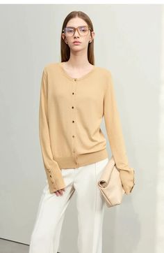 Minimalism Round Neck Cardigan – BEYOND Elegant Solid Color Cardigan For Day Out, Elegant Long Sleeve Summer Cardigan, Chic Summer Button-up Sweater, Classic Summer Cardigan For Layering, Summer Workwear Cardigan With Long Sleeves, Classic Lightweight Beige Sweater, Classic Beige Summer Sweater, Classic Beige Summer Cardigan, Summer Long Sleeve Cardigan With Button Closure