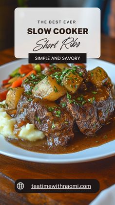 the best ever slow cooker short ribs simple and savory is on this plate