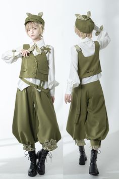 Secret Morning Post Green Ouji Cropped Pants / Waistcoat / Plaid Pattern Ouji Pants / White Shirt Fashionable Male Outfits, Kodona Fashion Male, Outfit Male Ideas, Shoujo Boy Outfit, Victorian Boy Clothes, Magical Boy Outfit, Ouji Fashion Male, Puppet Clothes