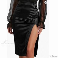 Elluis - Premium Tailored Half-Length Pencil Skirt with Split Design and Fitted Silhouette Midi Leather Skirt, Long Leather Skirt, Fitted Midi Skirt, Faux Leather Midi Skirt, Bodycon Pencil Skirt, Bodycon Midi Skirt, Stretch Pencil Skirt, Leather Midi Skirt, Wrap Around Skirt