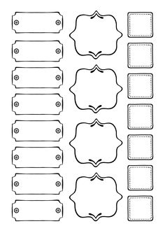 the printable labels for each item are shown in black and white, with different shapes