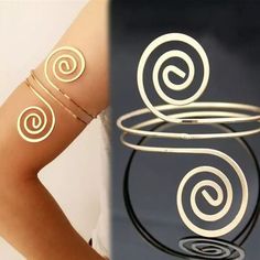 Swirl Arm Bangle. Adjustable. Made Of Metal Alloy. Comes In 2 Colors: Gold & Silver. Each Arm Bangle Sold Separately At Listed Retail Price! Swirl Bracelet, Arm Bangles, Arm Cuff Bracelet, Arm Bracelets Upper, Upper Arm Cuffs, Arm Bracelet, Belly Dance Jewelry, Band Fashion, Lovers Bracelet