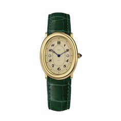 This vintage-inspired timepiece features a creamy latte dial with graceful numerals, mysterious deep blue hands, and an elegant textured strap. The golden steel case beautifully complements the deep green strap, showcasing timeless elegance that withstands the test of time. Case: 24mm steel case with polished and satin finish. Movement: Swiss Ronda 762 Waterproofness: Water-resistant up to 3 bar (approx. 30 meters/100 feet). Crystal: Scratch resistant sapphire crystal. Bracelet: interchangeable black leather strap,suitable for wrists 15-21cm. Vintage Mens Watch, Elegant Watches Women, Vintage Wrist Watch, Stylish Watches Men, Green Watch, Green Things, Retro Watches, Classy Jewelry