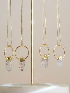 "Herkimer diamond gemstone pendant.  gold chain 14k plated brass  *Each stone is unique. The natural gemstones will vary in size ,shape and color. necklace length: 18\" 20\"" Everyday Gold Spiritual Crystal Necklace, Gold Spiritual Crystal Necklace For Everyday, Everyday Spiritual Gold Crystal Necklace, Everyday Round Gold Crystal Necklace, Gold Crystal Necklace For Everyday, Gold Round Crystal Necklace For Everyday, 14k Gold Filled Gemstone Pendant Necklace, Everyday Gold Pendant Crystal Necklaces, Everyday Gold Charm Necklaces With Natural Stones