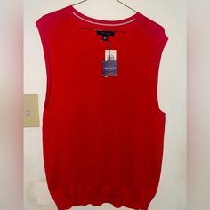 Men Cotton V-Neck Sleeveless Sweater. Solid Red. Brand New With Tags. Size Small. Casual Red V-neck Vest, Casual Red V-neck Tank Top, Red V-neck Cotton Vest, Red Cotton Casual Sweater Vest, Casual Red Cotton Sweater Vest, Red Sleeveless Sweater Vest For Summer, Red Cotton Casual Vest, Casual Red Cotton Vest, Red Cotton Tank Vest