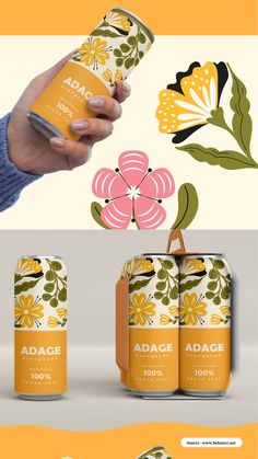 an advertisement for orange juice with flowers and leaves on the side, which reads adage