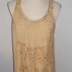 Cute Options Misses Size X-Large Casual Boho Dress Sand Beige In Color All Over Embroidered Designs Sleeveless Little Tie In Back For A More Fitted Look Sheer Ruffle Hemline 100% Rayon New With Tags Vintage Tank Top For Beach In Spring, Bohemian Tank Top For Summer Daywear, Vintage Tank Top For Summer Beach, Beige Sleeveless Tank Top For Daywear, Vintage Sleeveless Tank Top For Spring, Bohemian Spring Tank Top For Daywear, Spring Bohemian Tank Top For Daywear, Bohemian Tank Top For Spring Daywear, Bohemian Flowy Sleeveless Tank Top