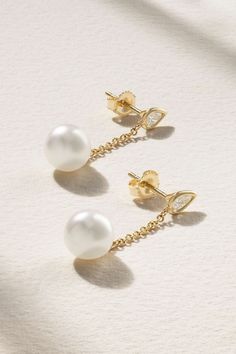 MIZUKI 14-karat gold, pearl and diamond earrings | NET-A-PORTER Pearl And Diamond Earrings, Gold Piece, Akoya Pearls, Fine Jewellery Earrings, Gold Pearl, Diamond Studs, Ear Piercings, Jewellery And Watches, Gold Earrings