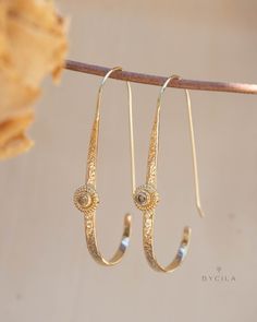 Citrine Earrings Gold Plated 18k * Dangle * Gemstone * Hammered * Statement * Every day * ByCila * Boho * Bohemian *Gift BJE200 Elegant Gold Hoop Earrings In Recycled Gold, Delicate Gold Tarnish-resistant Earrings, Delicate Gold Hoop Jewelry, Hammered 14k Gold-filled Hoop Earrings, Hammered Yellow Gold Dangle Hoop Earrings, Gold Brass Earrings In Fine Jewelry Style, Yellow Gold Dangle Hoop Earrings With Hammered Texture, Yellow Gold Hammered Dangle Hoop Earrings, Gold Hammered Hoop Earrings In Recycled Gold