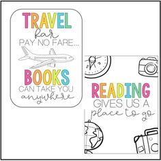 two bookmarks with the words travel pay no fare and reading gives us a place to go