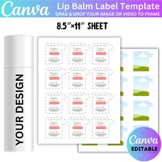 the lip balm label template is shown on top of a roll of stickers